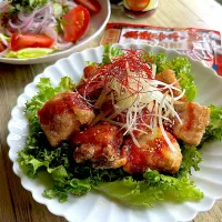 マグロのアラの竜田揚げ のチョコチュジャンソース|とんちんさん