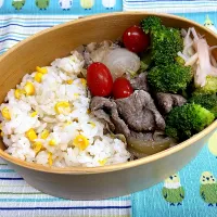 Aとうもろこしご飯、すき焼き🍱|なお🅿️さん