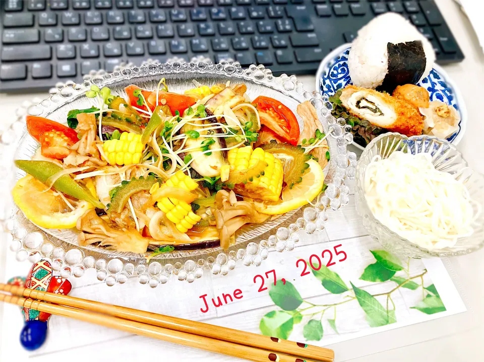 🍆夏野菜と豚しゃぶのめんつゆ豆板醤漬け🎐|Tsuu_chan‪ ·͜·♡‬さん