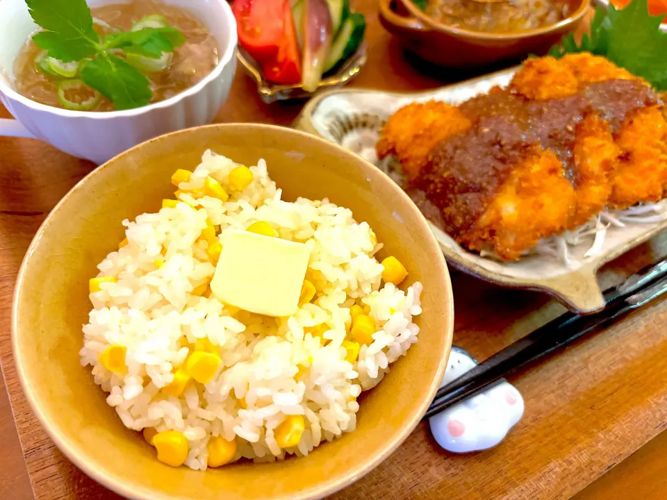 とうもろこしごはんとささみ味噌カツのおぼんごはん|すずさん
