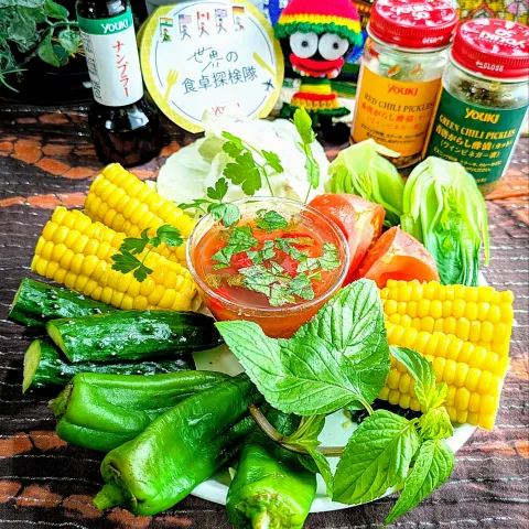 「青唐がらしカット（酢漬）」を使ってみたSnapdishの料理・レシピ写真:🌏『世界の食卓探検隊』🇱🇦ラオス料理
【🇱🇦夏野菜＆ティエオソム】