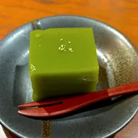 鹿児島にて・［黒豚料理あぢもり・特選黒しゃぶコース］・⑧デザートの羊羹 😋✨（黒豚コラーゲン・さつまいも・お茶・黒糖の羊羹と言う説明でした⁉️）