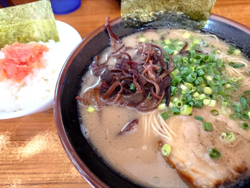 【2004年創業】 
【木曜日が定休日に】 
博多長浜らーめん ぼたん 大塚本店
ラーメン (麺の固さ：やわ、900円) 
＋明太ごはん (300円) 
@大塚2分 
25174
〈醤91塩26噌󠄀15タ6昆8出8F10
冷9混1〉|大脇さん