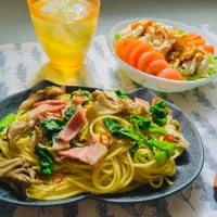 「ツルムラサキと舞茸のペペロンチーノ」|バシュランさん