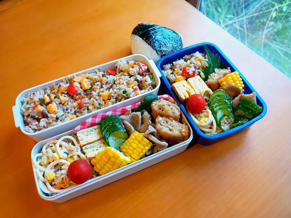 次男・私弁当&おにぎり|tamagomagomagoさん