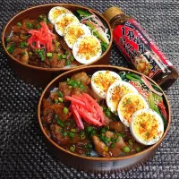 母とムスコのラブラブおソロ♪モリモリ！バカッタレ豚丼弁当|からあげビールさん