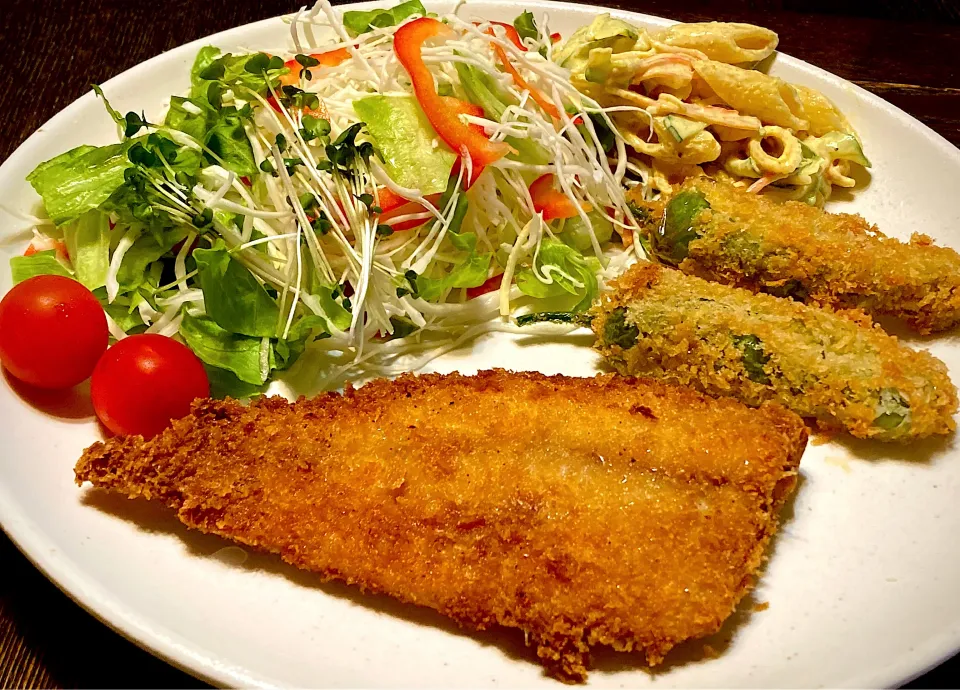 ジャンボあじ&清姫ししとうフライにペンネサラダ添え|mottoさん