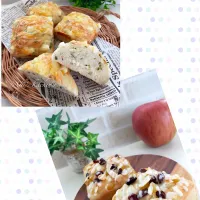 大葉チーズフォカッチャ🌿とりんごレーズンクリチフォカッチャ🍎🍇🧀|あみさん