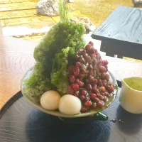 白鳥庭園の茶寮「汐入」さんの🍧  すごい山体の「御嶽山」・・・今日の名古屋は最高気温36℃。お腹の中は0℃。すごい温度差にちょっと体調崩してしまいました。| はやとさん