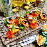 生ハムと野菜のスプレッドのオードブル|まめもにおさん