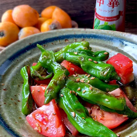 「ＭＣ　中華ドレッシング」を使ってみたSnapdishの料理・レシピ写真:ししとうとトマトの中華ドレッシングがけ