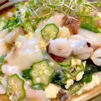 タコ、お豆腐、オクラの辛子柚子味噌サラダ🥗|さくたえさん