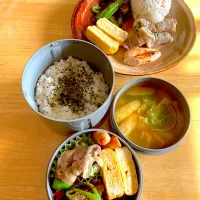 旦那さんお弁当とmyランチプレート🩵おひさ|さくたえさん
