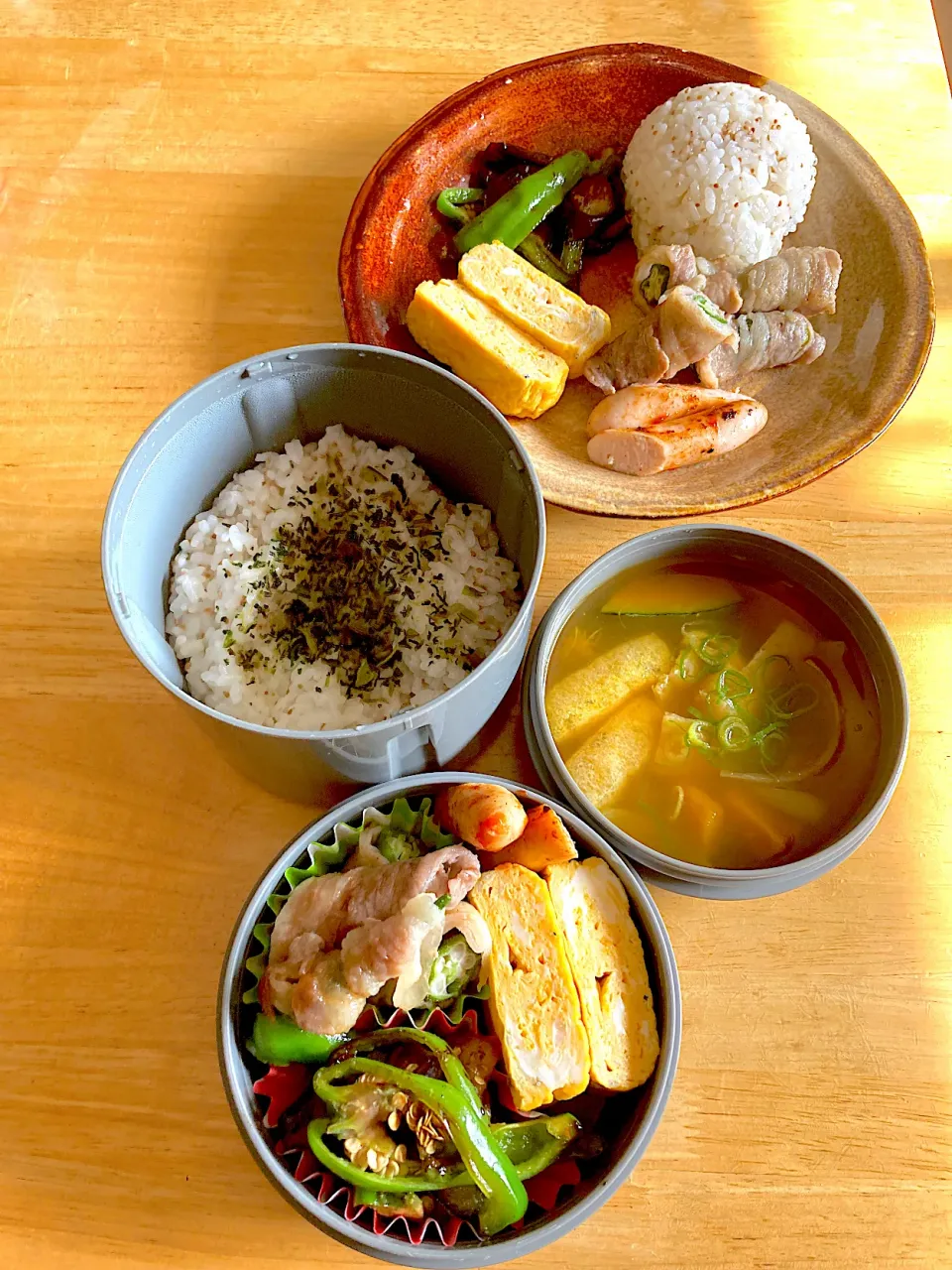 旦那さんお弁当とmyランチプレート🩵おひさ|さくたえさん
