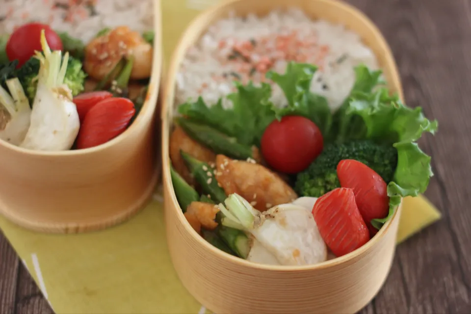 鶏ささみとアスパラのヤムニョムチキン風弁当|ちいさなしあわせキッチンさん