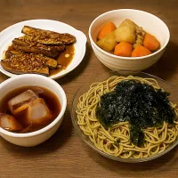 茶そば　肉じゃが　焼き茄子|ご飯がススムくんさん