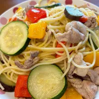 夏野菜と豚こまの塩味スパゲティ| masaさん