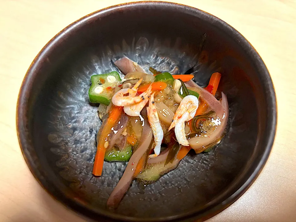 7月5日・［息子の好物を食べに😊 中洲鷹勝本店❣️］・①お通し😋✨（なんか食感最高で🙂ビールが進みました🍺）|山勝さん