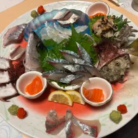 7月5日・［息子の好物を食べに😊 中洲鷹勝本店❣️］・②刺し盛り3人前😋✨（シマアジ🐟めっちゃ美味しかった😊）|山勝さん