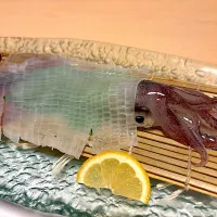 7月5日・［息子の好物を食べに😊 中洲鷹勝本店❣️］・④イカ🦑の生き造り1杯目😋✨（これが息子の好物🙂やっぱりイカ🦑は美味い🥰）