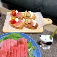 カナぺ2種　カプレーゼ風&桃とアールグレイの蜂蜜がけ|あやさん