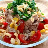サバ缶とトマトのそうめん