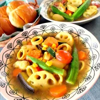 イカとゴロゴロ野菜の和風tasteのカレースープ