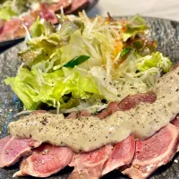 牛ハツのたたき。柚子山椒マヨ