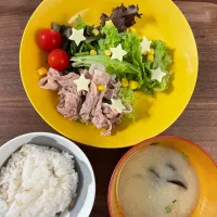 七夕、冷しゃぶサラダメインのお夕飯🌛for kids|みーぬさん