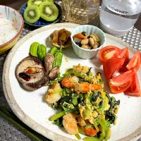 7/7晩ご飯：海老とほうれん草の玉子炒め|ななみんさん