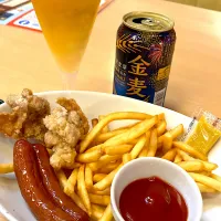モーニング金麦￥372🍺&から揚げ＆ソーセージ￥515 Joyfull 熊本菊池店|🐈⸒⸒⸒⸒つるのダンス🐈🐾さん