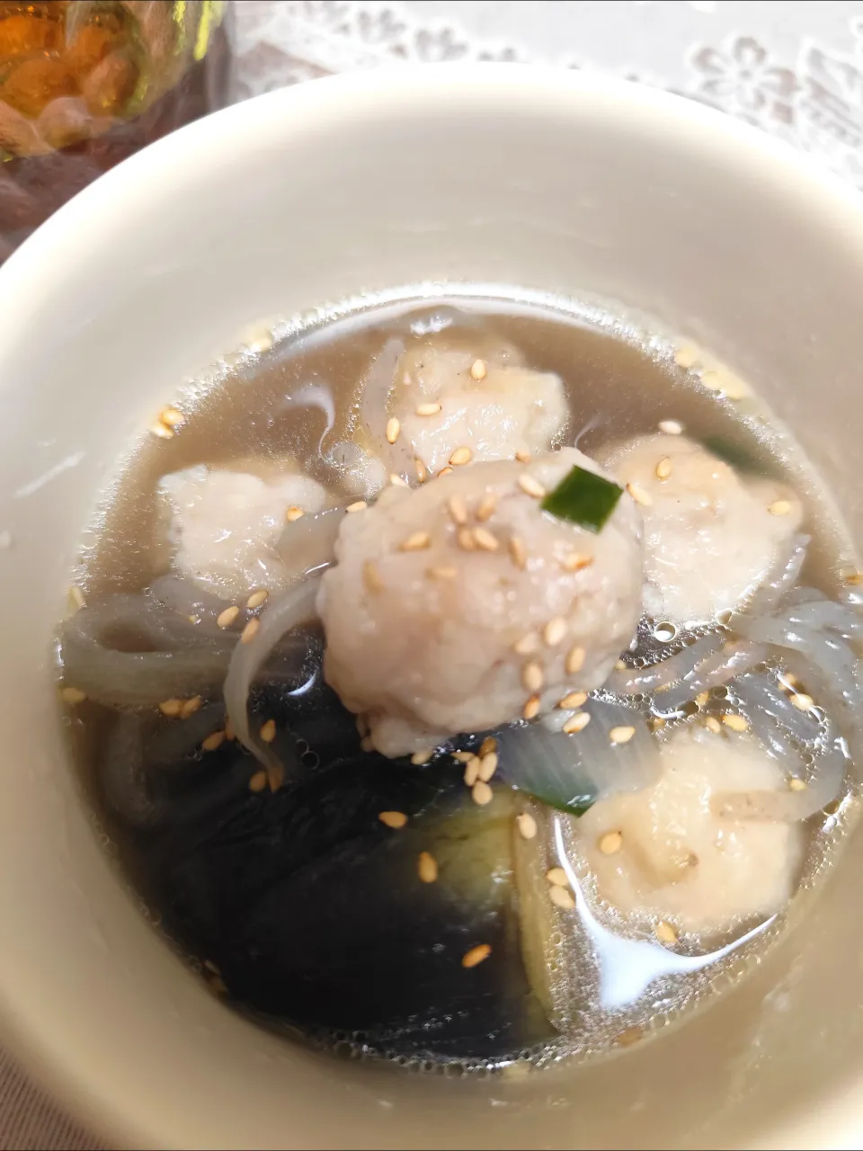 生協鶏団子、野菜糸蒟蒻のスープ|m.rafuさん