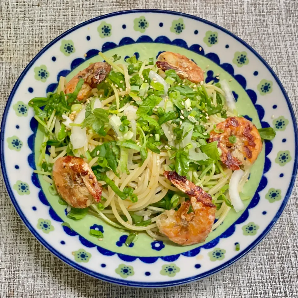 大葉とガーリックシュリンプの冷製パスタ|ゆきっちん(・8・)さん