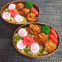 母とムスコのラブラブおソロ♪干し海老チャーハン＆油淋鶏弁当|からあげビールさん