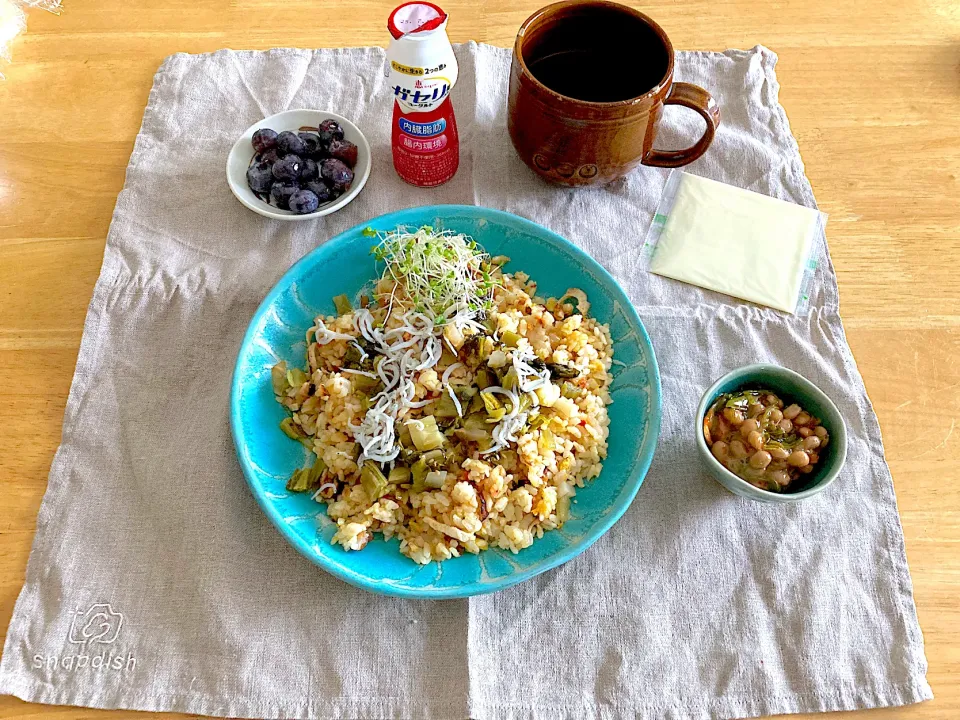 炒飯に高菜とシラストッピング。なランチ🌱|さくたえさん