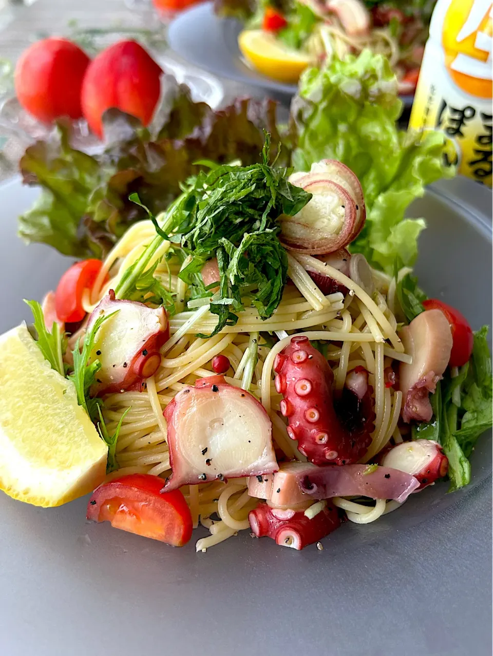 タコとイカと水菜の冷製パスタ|まなまな♡さん