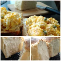 実山椒入りスクランブルエッグのせトースト🍞　ふんわりやわらか食感の山食|とだともさん