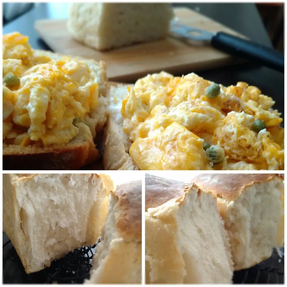実山椒入りスクランブルエッグのせトースト🍞　ふんわりやわらか食感の山食|とだともさん