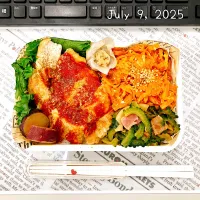 チキンピカタとごーやー弁当🍱|Tsuu_chan‪ ·͜·♡‬さん