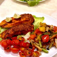 Air fried Salmon and Stir fry Vegetables