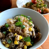 きのこととうもろこしの炊き込みご飯|おさかなさん