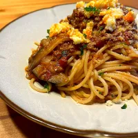 茄子のミートソーススパゲティ
