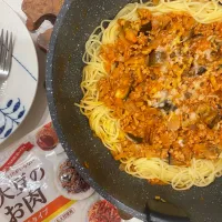 大豆のお肉で茄子ミートスパゲッティ🍝🍆|ichikayaさん