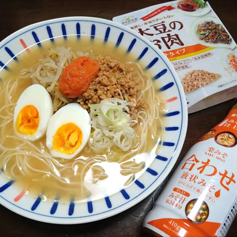 「ダイズラボ 大豆のお肉ミンチ 」を使ってみたSnapdishの料理・レシピ写真:冷やし味噌鶏白湯そうめん‼️😋🧊🐔🍜