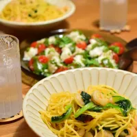 エビとほうれん草のパスタ|うにんぱすさん