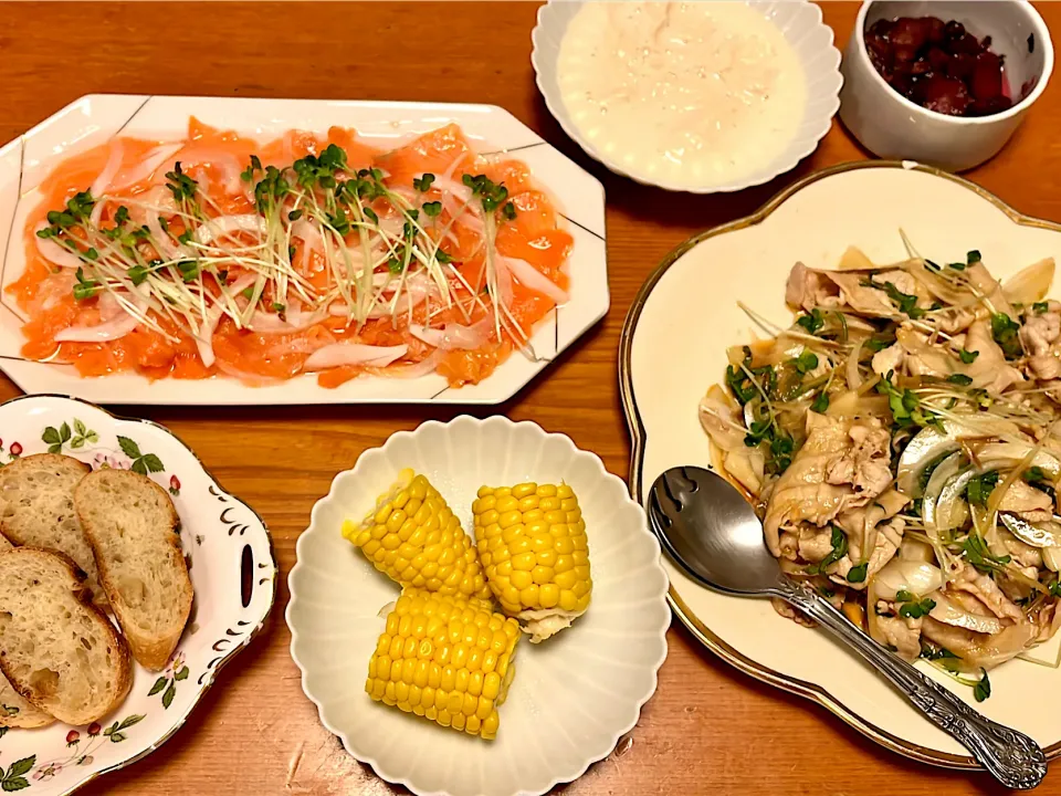 豚しゃぶの薬味和え&サーモンマリネ|マイさん