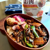 『備蓄日でいざ飯！チャレンジ』大豆のお肉で麻婆茄子弁当🍱