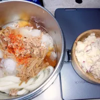 なめ茸と肉そぼろ入り冷たいおろし和えうどん ＆ コストコのポテサラ|darkbaronさん
