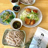 淡路市島手延べ蕎麦「島の蕎麦」出張お土産〜焼きばら海苔をたっぷりで。with胸肉のジューシー唐揚げとニラ玉とひじき煮|さくたえさん