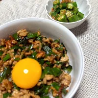 ニラのスタミナ丼、オクラの梅和え|kaaaaaさん